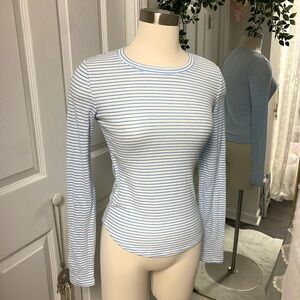 American Eagle Striped Long Sleeve Top - Blue and White